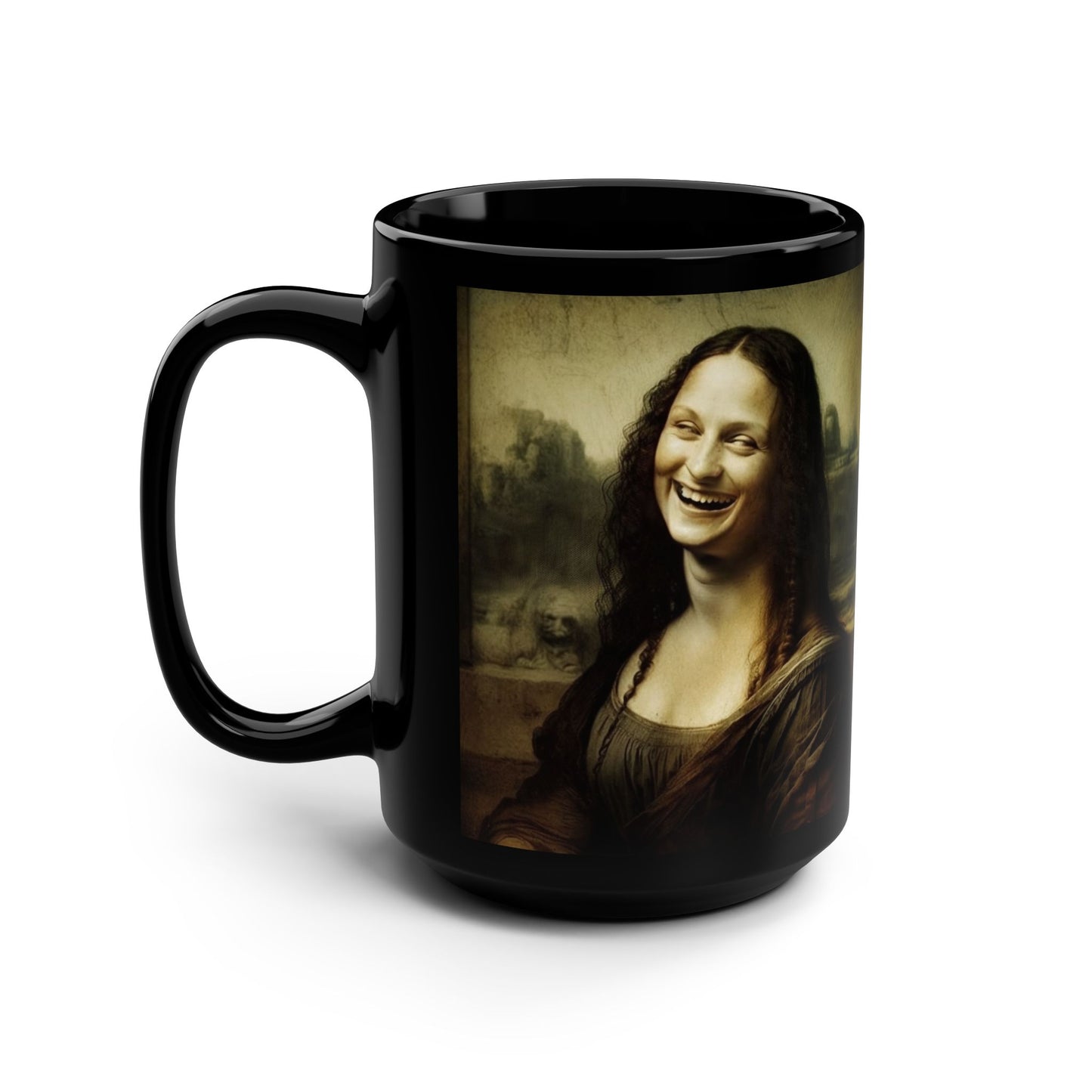 Mug - Mona Lisa Laughing Black 15oz Coffee Cup Gift