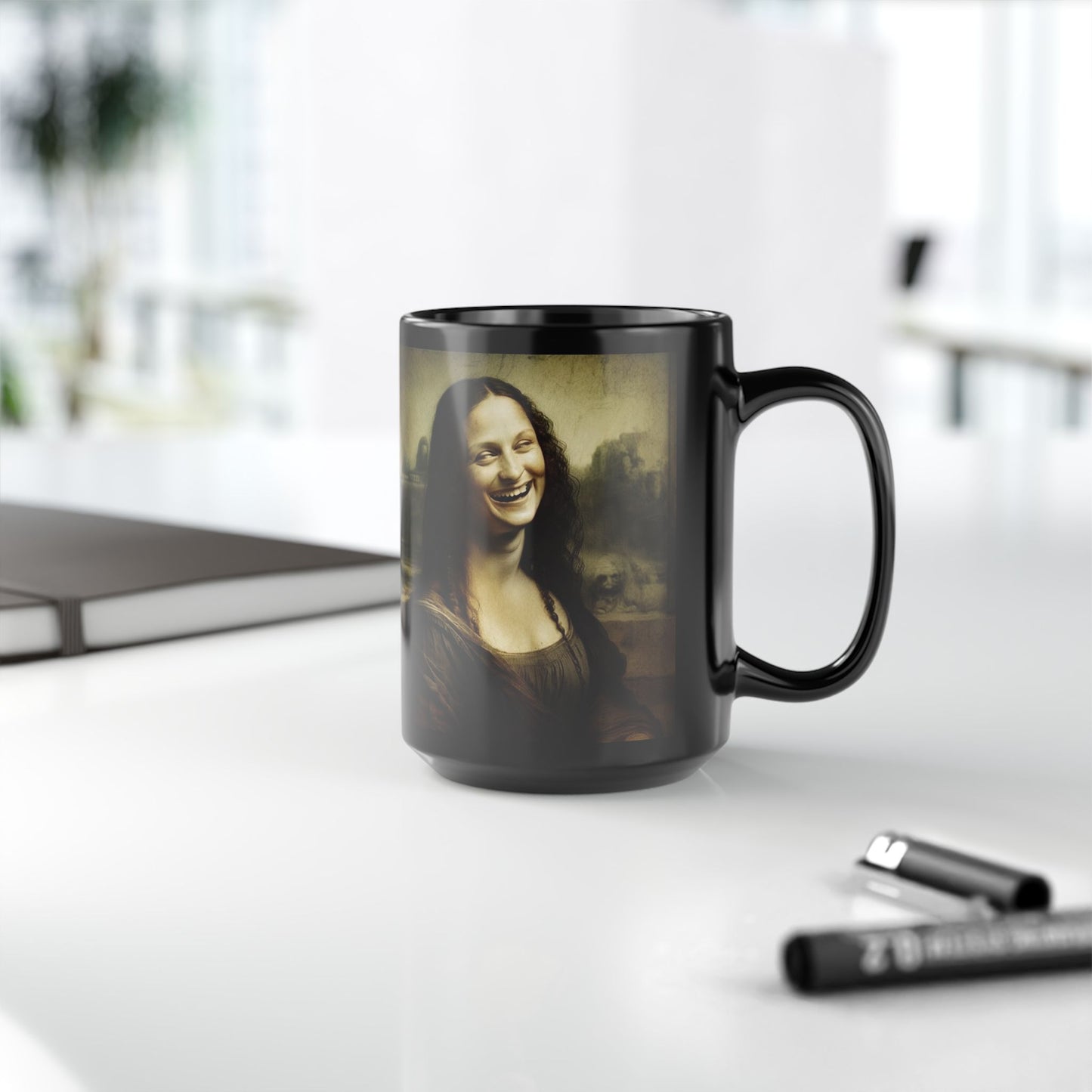 Mug - Mona Lisa Laughing Black 15oz Coffee Cup Gift