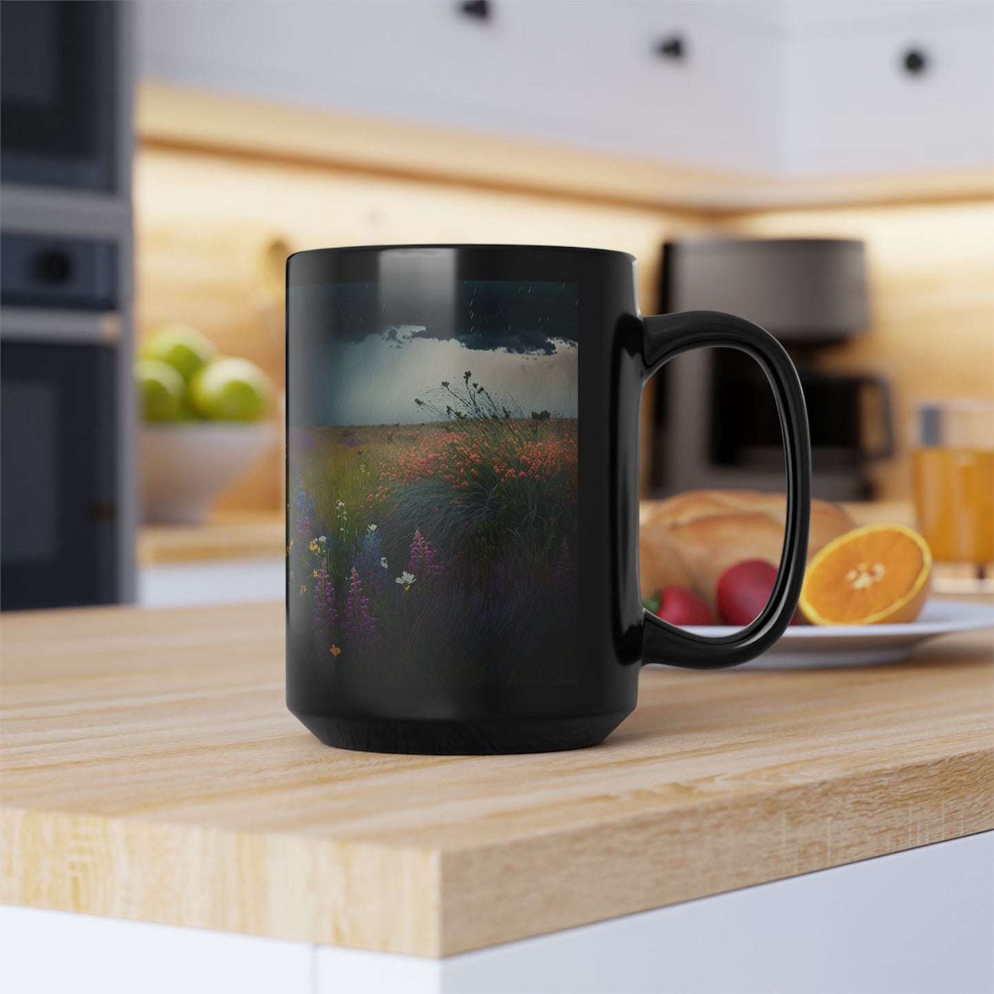 Mug - Field of Wildflowers Rainstorm Black 15oz