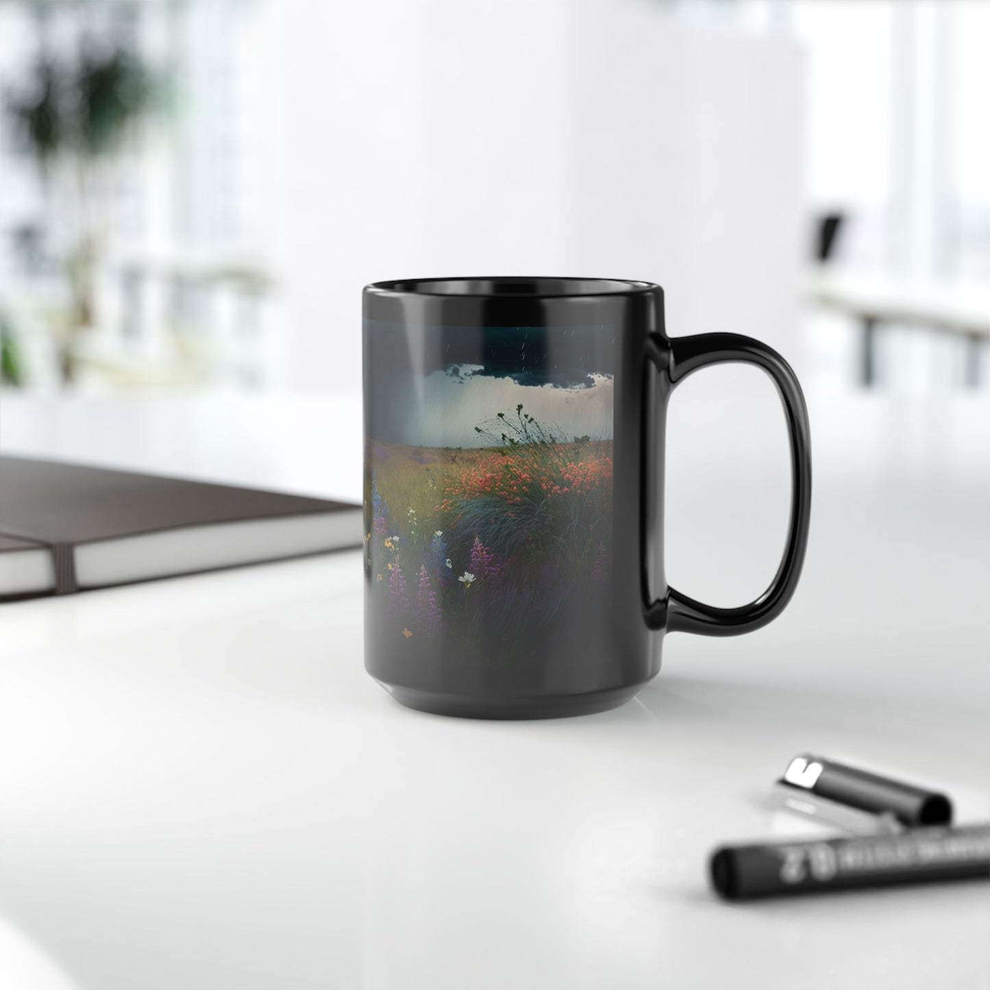 Mug - Field of Wildflowers Rainstorm Black 15oz