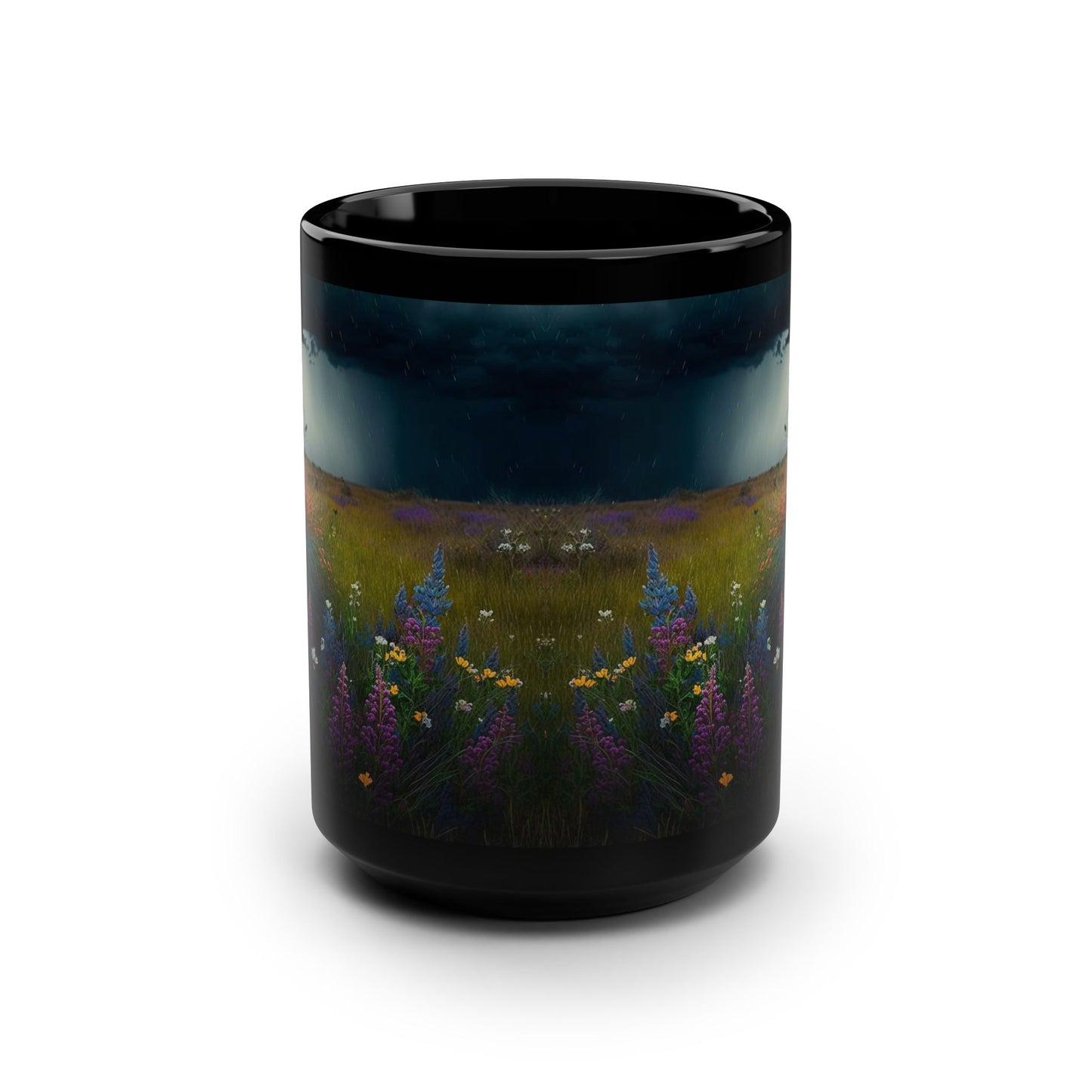 Mug - Field of Wildflowers Rainstorm Black 15oz