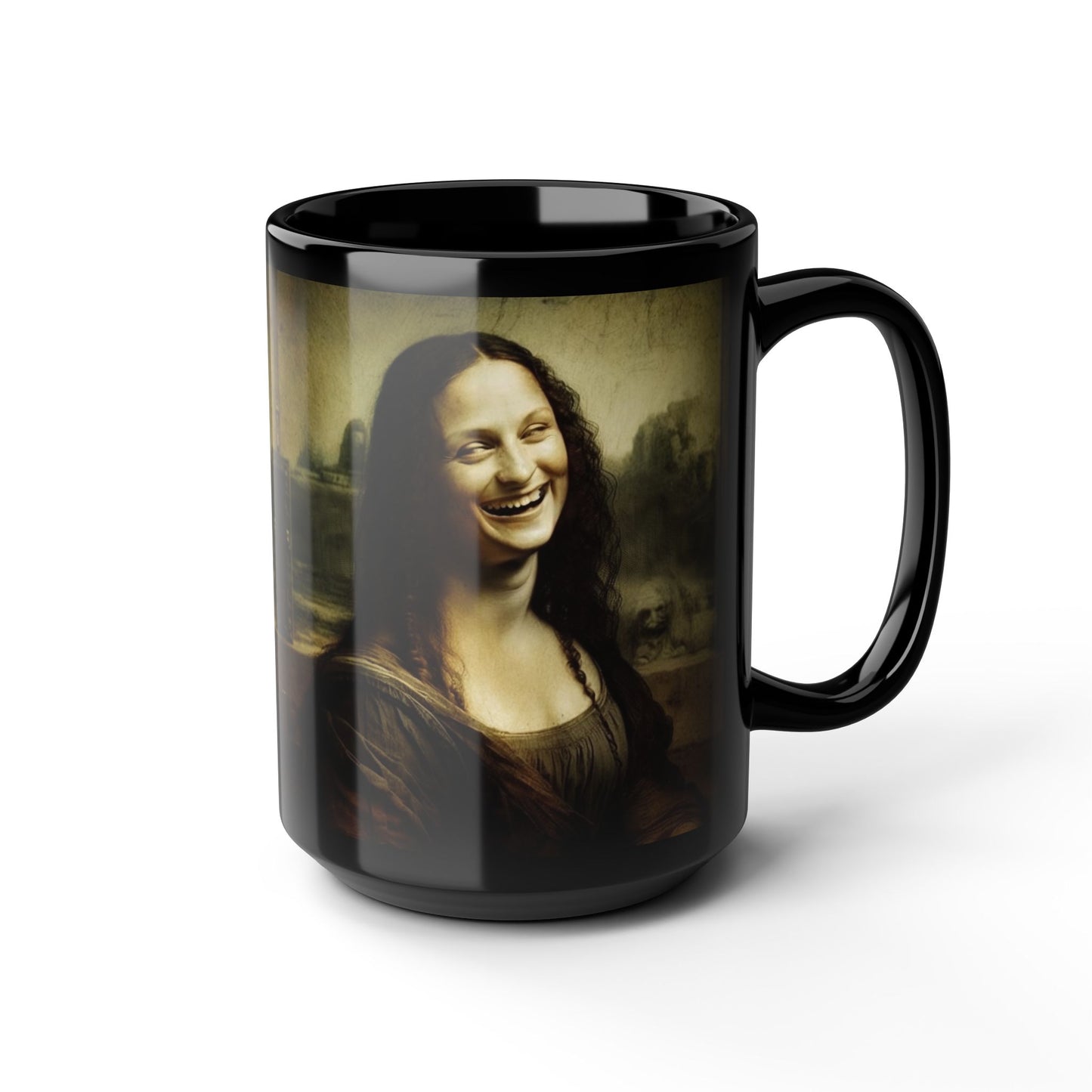 Mug - Mona Lisa Laughing Black 15oz Coffee Cup Gift