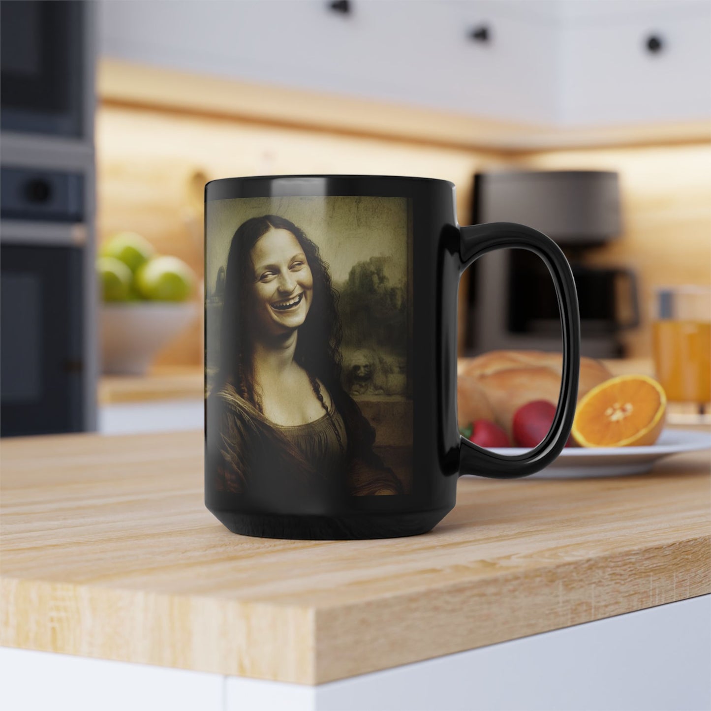 Mug - Mona Lisa Laughing Black 15oz Coffee Cup Gift