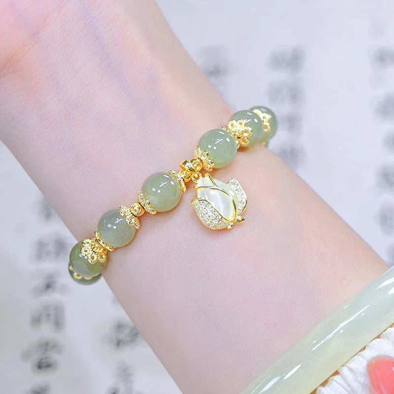 Natural Hetian Jade Tulip Bracelet