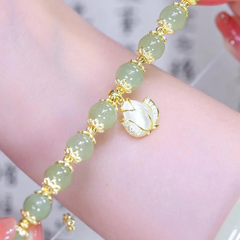 Natural Hetian Jade Tulip Bracelet