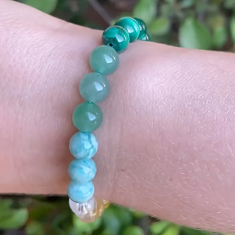 Healing Bracelet with Green Malachite and Tiger's Eye