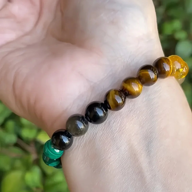 Healing Bracelet with Green Malachite and Tiger's Eye