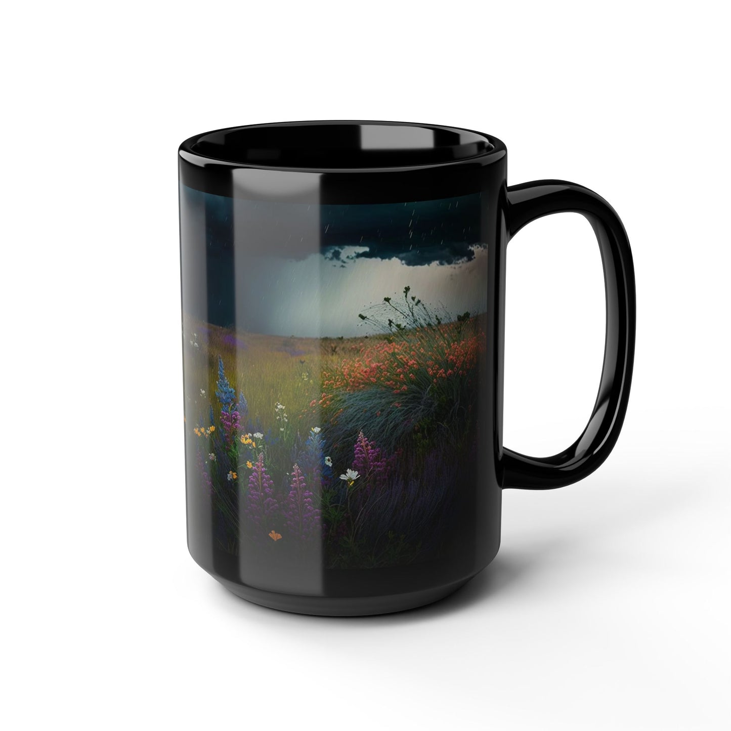 Mug - Field of Wildflowers Rainstorm Black 15oz