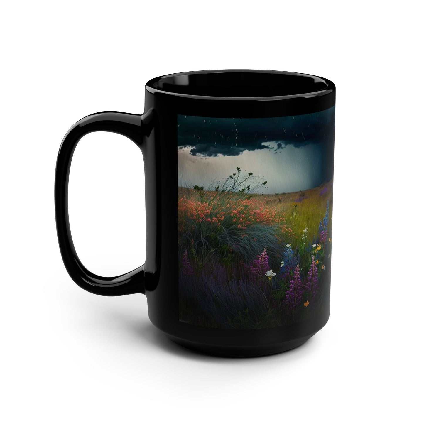 Mug - Field of Wildflowers Rainstorm Black 15oz