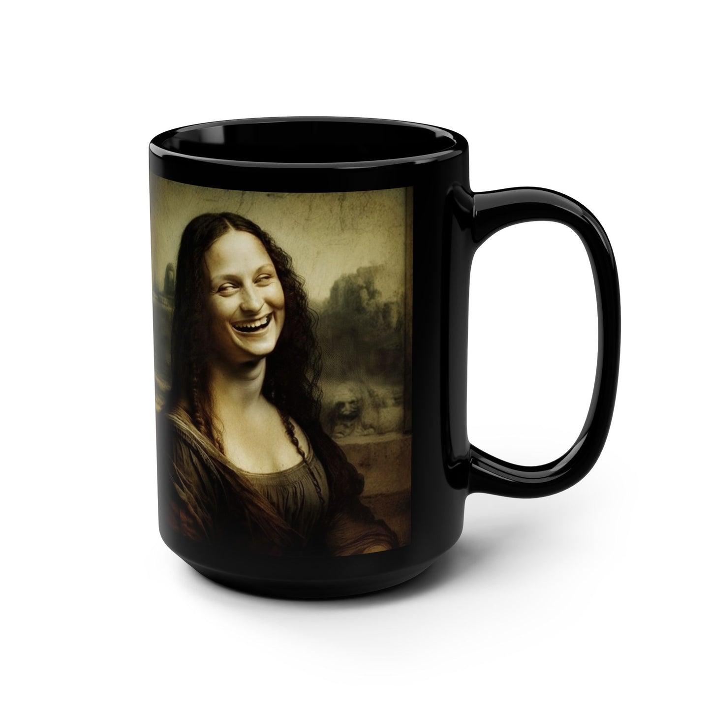 Mug - Mona Lisa Laughing Black 15oz Coffee Cup Gift