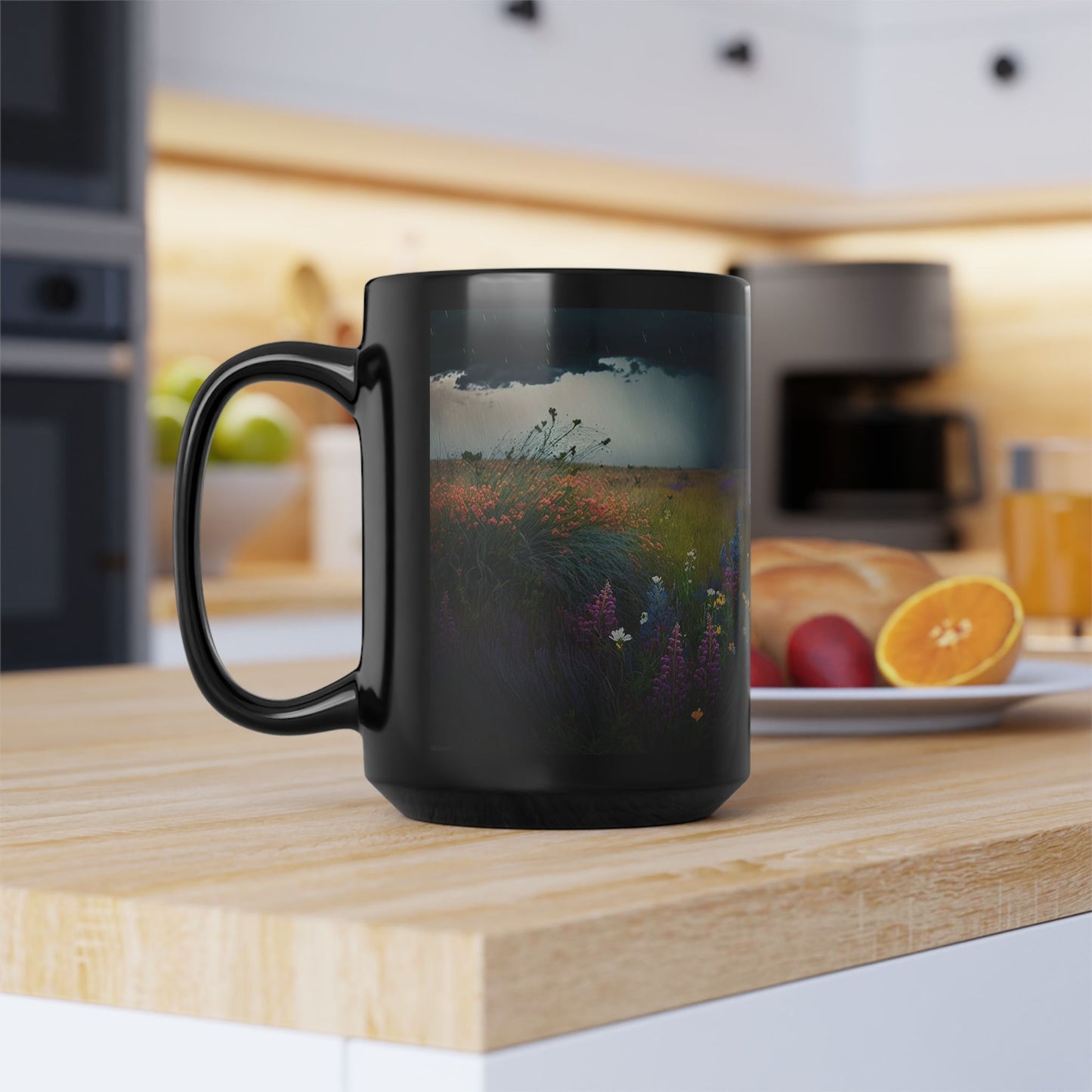 Mug - Field of Wildflowers Rainstorm Black 15oz