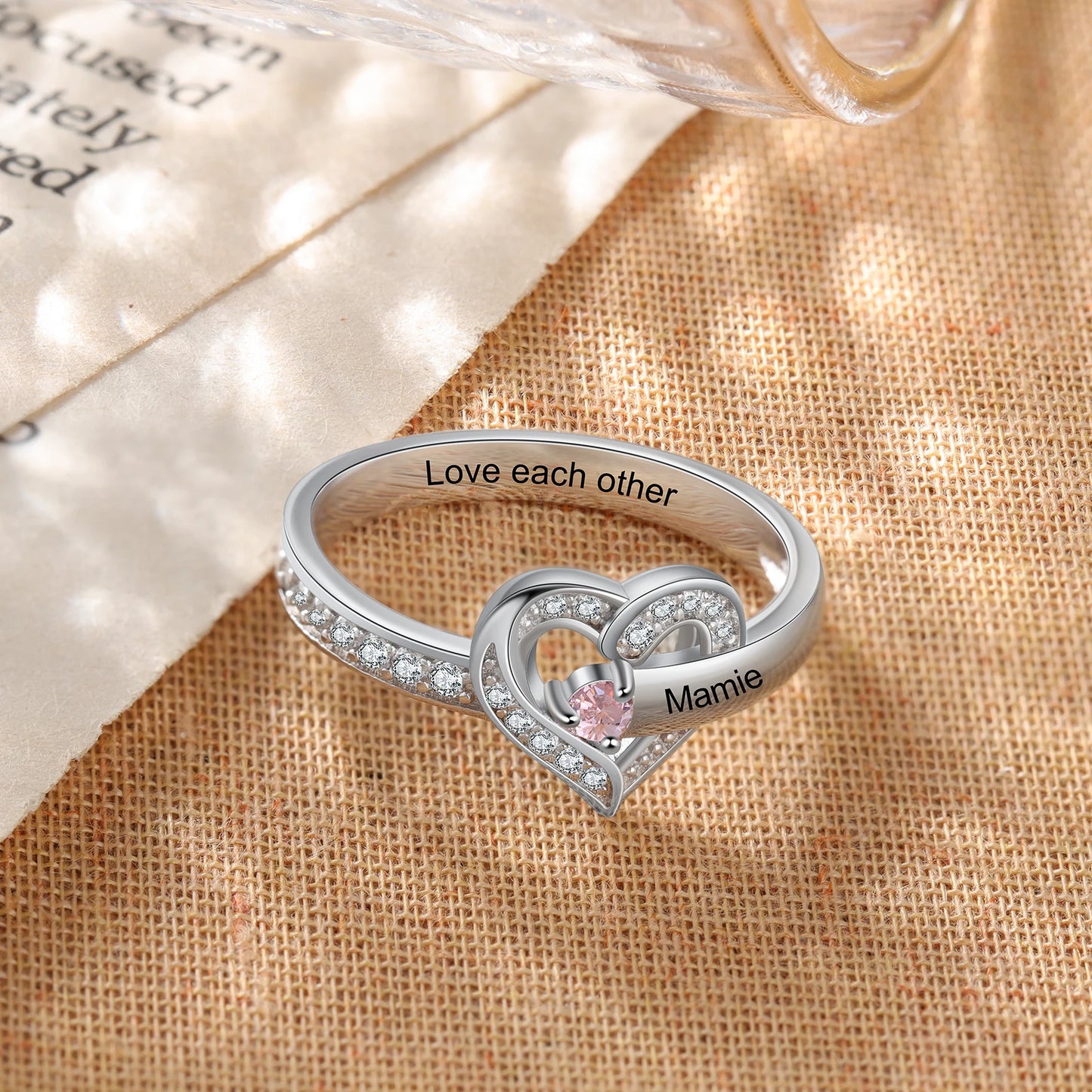 Custom Sterling Silver Personalized Ring with Birthstone