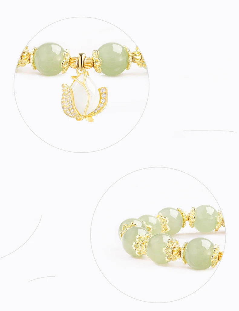 Natural Hetian Jade Tulip Bracelet