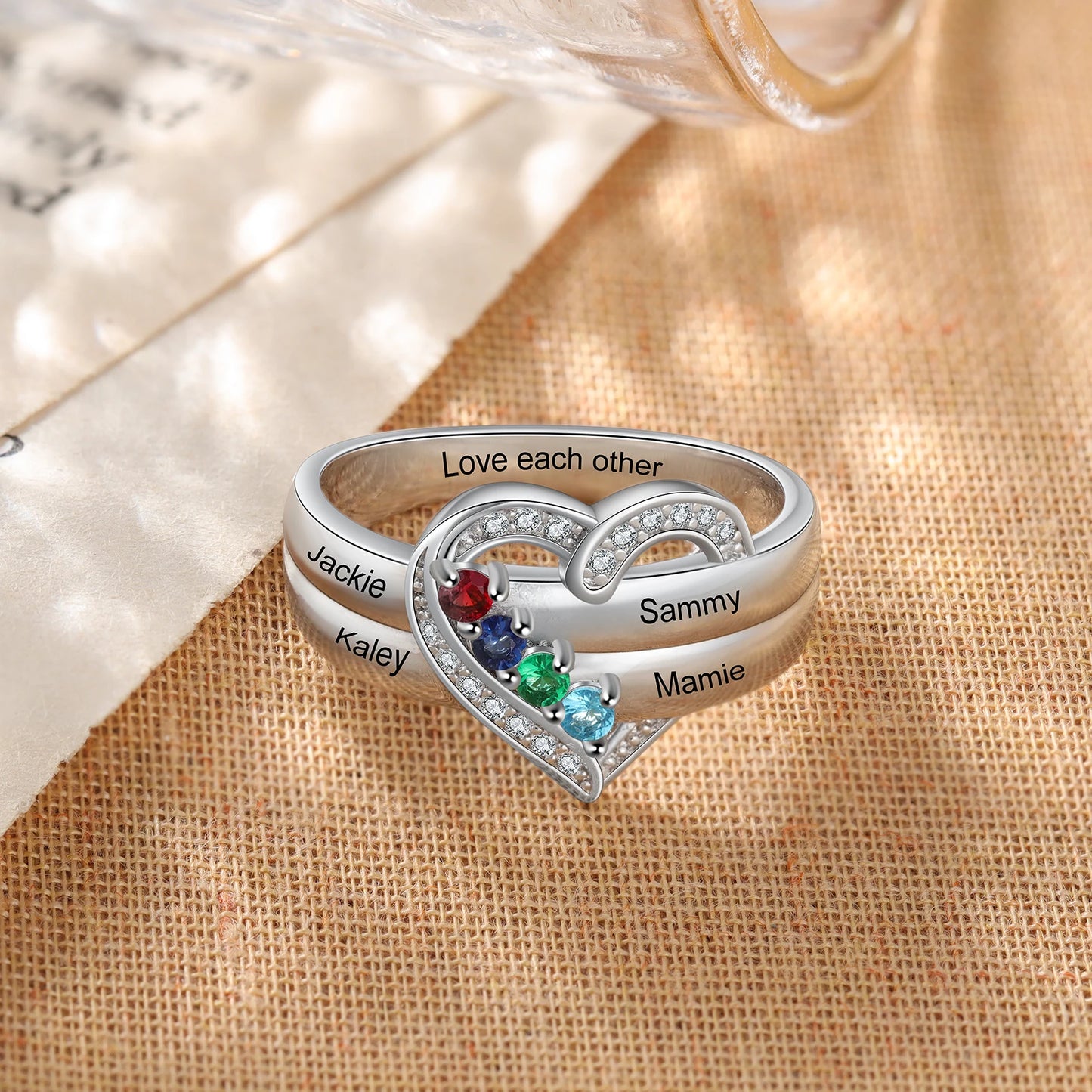 Custom Sterling Silver Personalized Ring with Birthstone