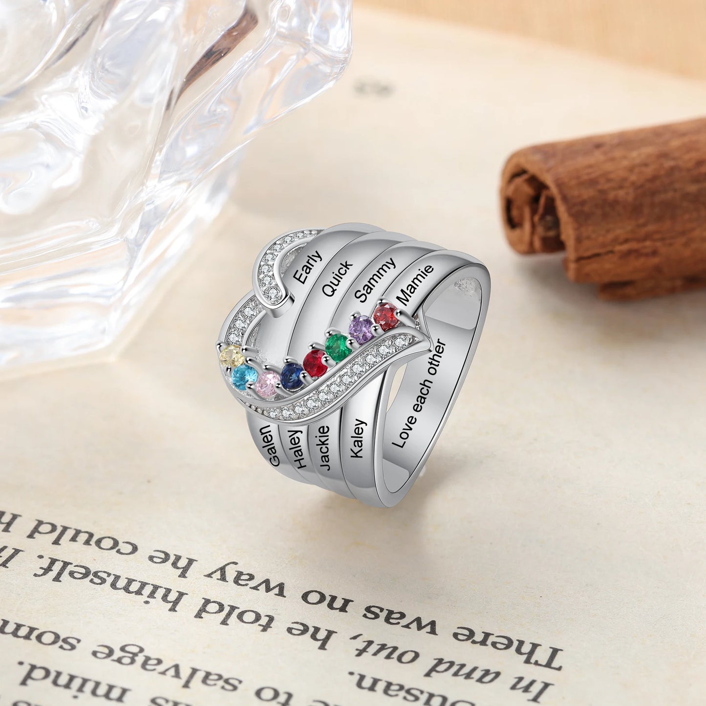 Custom Sterling Silver Personalized Ring with Birthstone