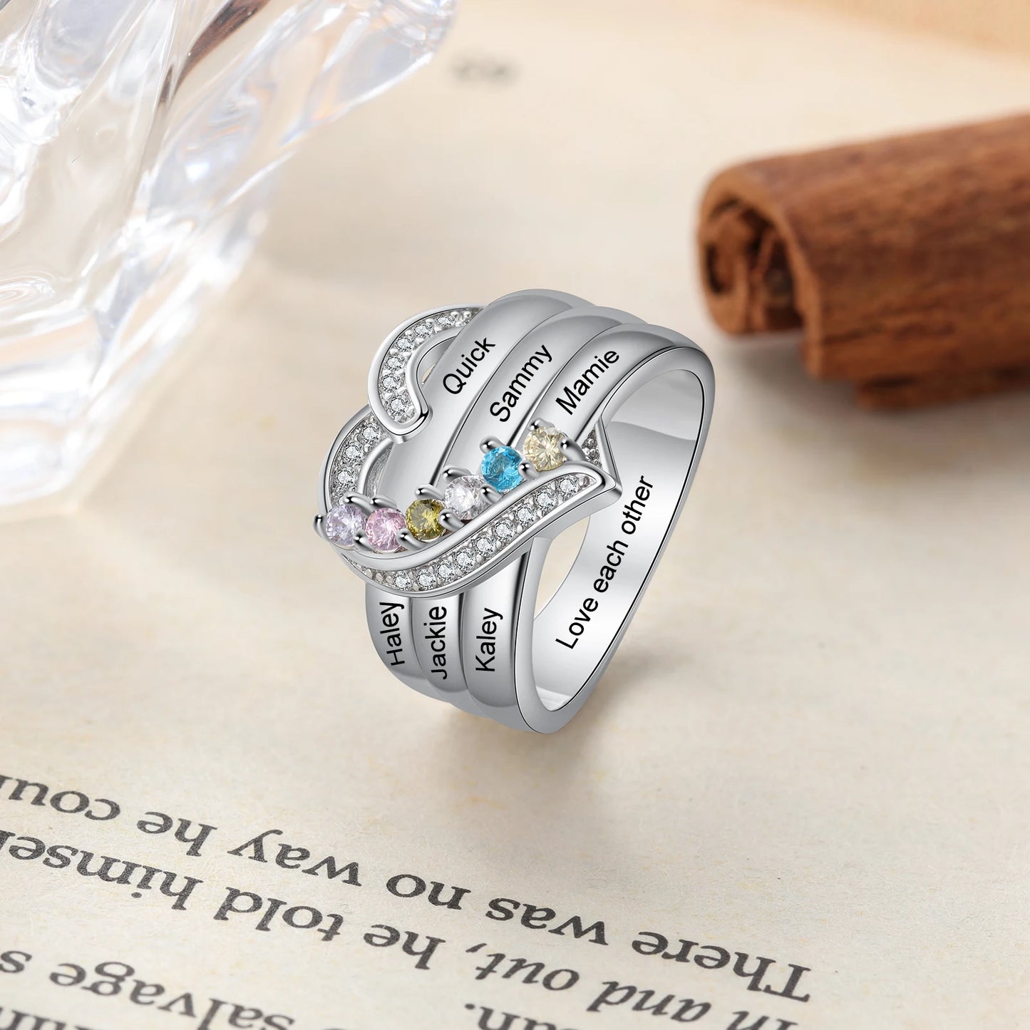 Custom Sterling Silver Personalized Ring with Birthstone