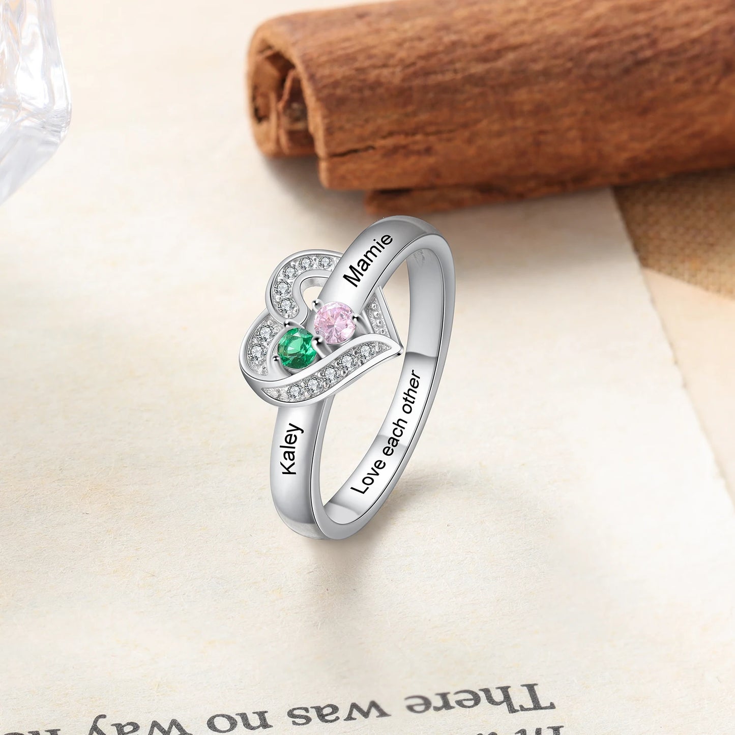 Custom Sterling Silver Personalized Ring with Birthstone